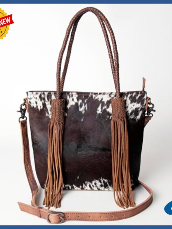 Liberty Fringe Concealed Carry Tote Bag Genuine Leather Western Tote Bag with Fringes & Braided Handles